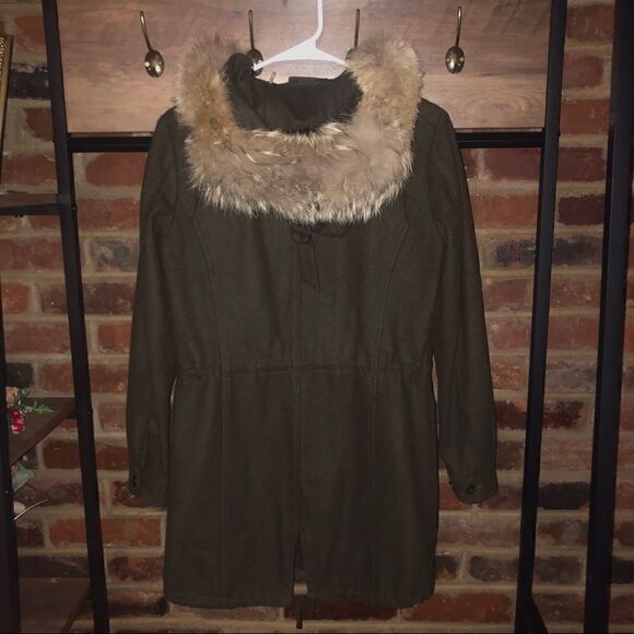 Marc New York Army Green Wool Jacket w/ Fur Hood - Sz 2 - Picture 5 of 14